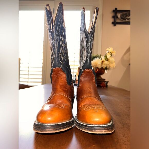 Vtg Double-H Western Cowboy Boots Sz 6 M Bold Stitch Leather Thick Sole USA Made - Picture 8 of 12